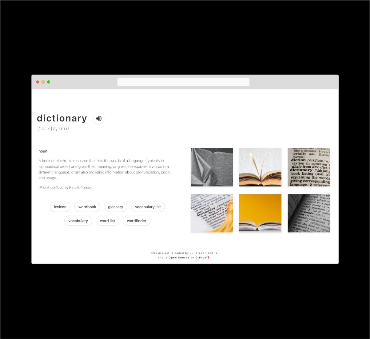 dictionary app on web link to open source project